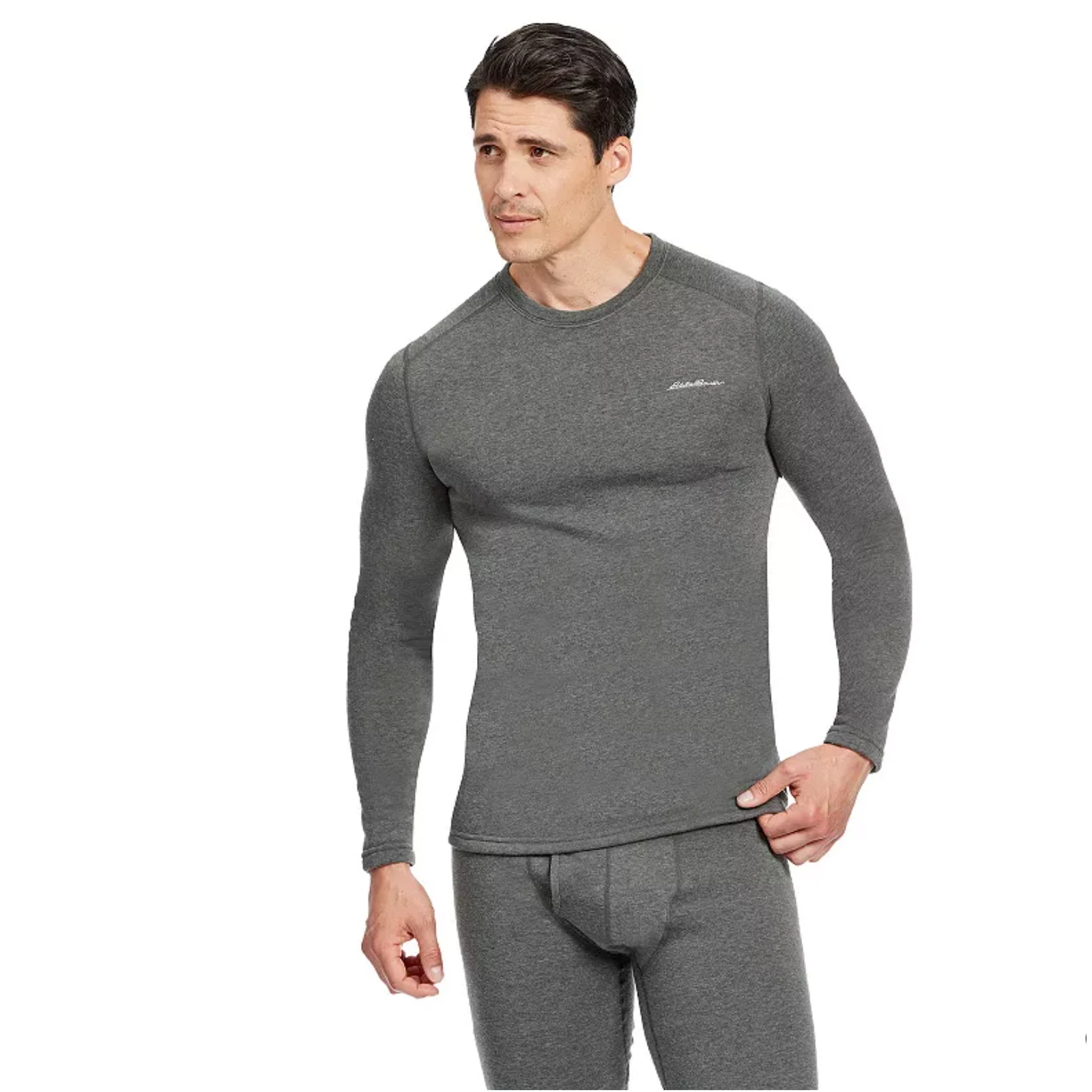 Eddie Bauer Base Layer Set Long Sleeve Shirt Top & Pants Grey Mens Size S