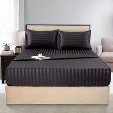 Satin-Silk Sheets California King Size Bed Set, Black Soft Cooling Deep Pocket C