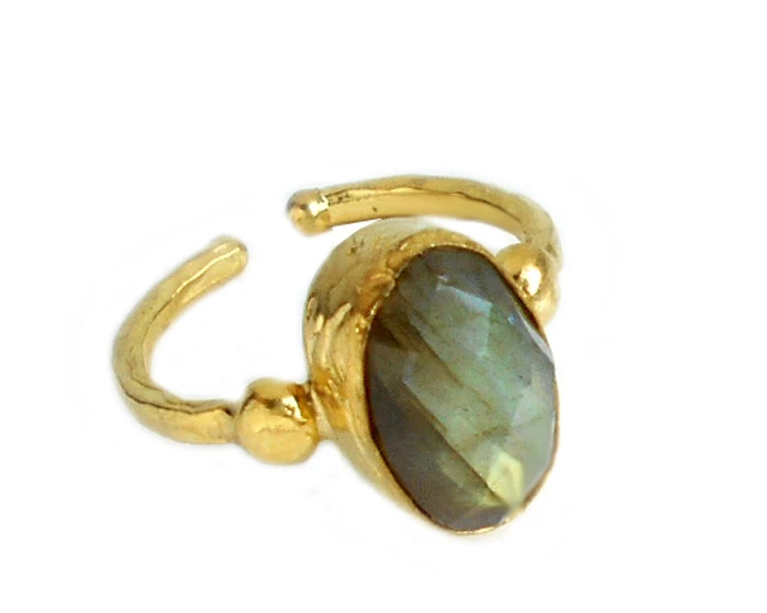 Labradorit Ring Messing vergoldet variabel Ringgröße 53 - 56  IFR04 lb