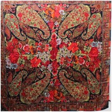 Authentic Made in Italy Unused Silk Large Scarf Red x Black Floral Pattern Used