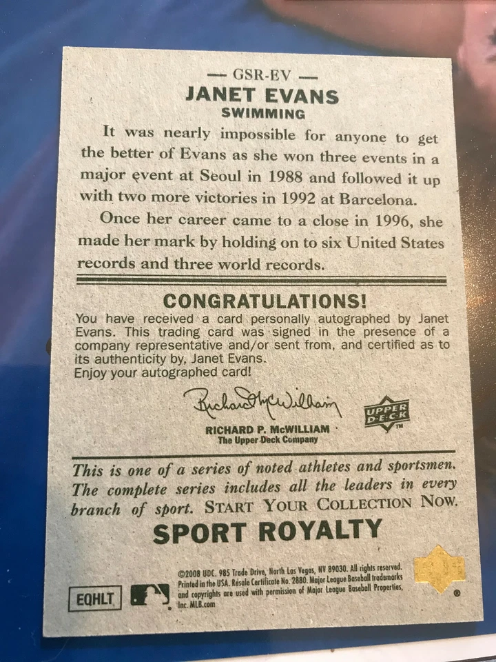 Upper Deck Goudey Sport Royalty 2008 autógrafo Janet Evans GSR-EV firmado automático SP Foto 2 de 4
