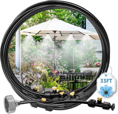 Misters for outside Patio, 33FT (10M) Misting Line+8 Mist Nozzles+3/4'' Brass Ada