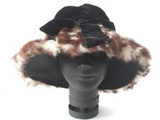 Vintage Floppy Women's Hat Black Velvet Fur 4" Brim Bow Mr John Jr Small Crown
