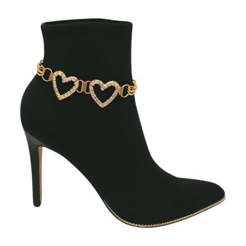 Mujer Metal Dorado Bota Cadena Pulsera Zapato Tobillera Corazones Dije Tamaño Ajustable - Imagen 7 de 24