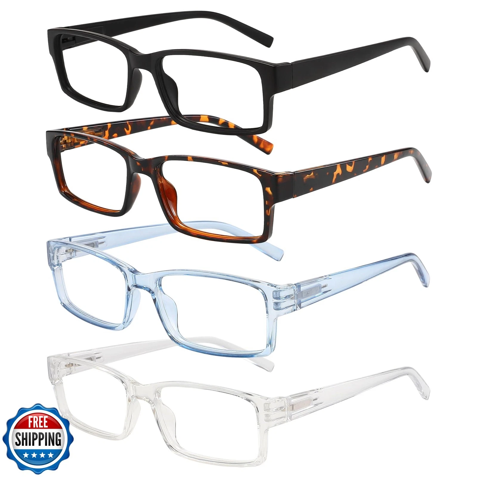 WENLCCK Rectangle Reading Glasses for Men and Women with Spring Hinges Clear