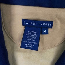 Ralph Lauren Cardigan Women Medium Tan Navy Burgundy Shawl Collar Varsity Preppy