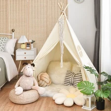Kids Indian Canvas Teepee Play Tent Portable Playhouse Gift for Indoor Outdoor