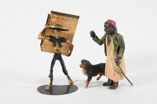 C58M63 2x Figurine Vienna Bronze Hagenauer Match Holder & Metal Man & Dog