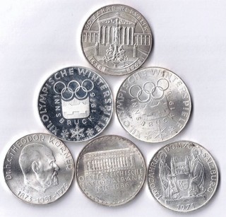 Österreich 2x 100 Schilling 4x 50 Schilling Silber