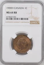 1900H CANADA 1C NGC CERTIFIED COIN MS 64 RB