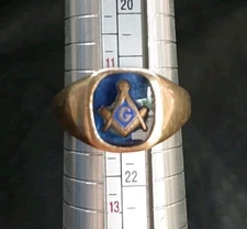 14K Gold Mens Ring Blue Lodge Signet Masonic Mason 12 Grams Ring Size 11.5