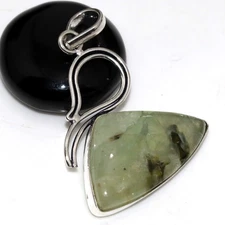 925 Silver Plated Moss Prehnite Jewellery Pendant Handmade Size 1.9" MJ