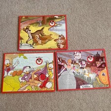 Vintage Walt Disney Framed Tray Puzzle Lot of 3 Lady Cinderella Donald Duck