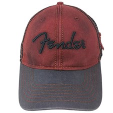 Fender Baseball Cap Red Gray OS Strapback Mesh Embroidered 46 Logo Side Patch