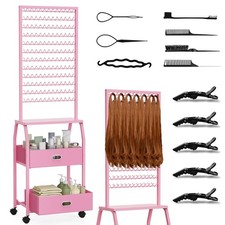 Portable Braiding Hair Rack with Wheels Storage Drawers,2-Sided 288 Pegs,Ha...