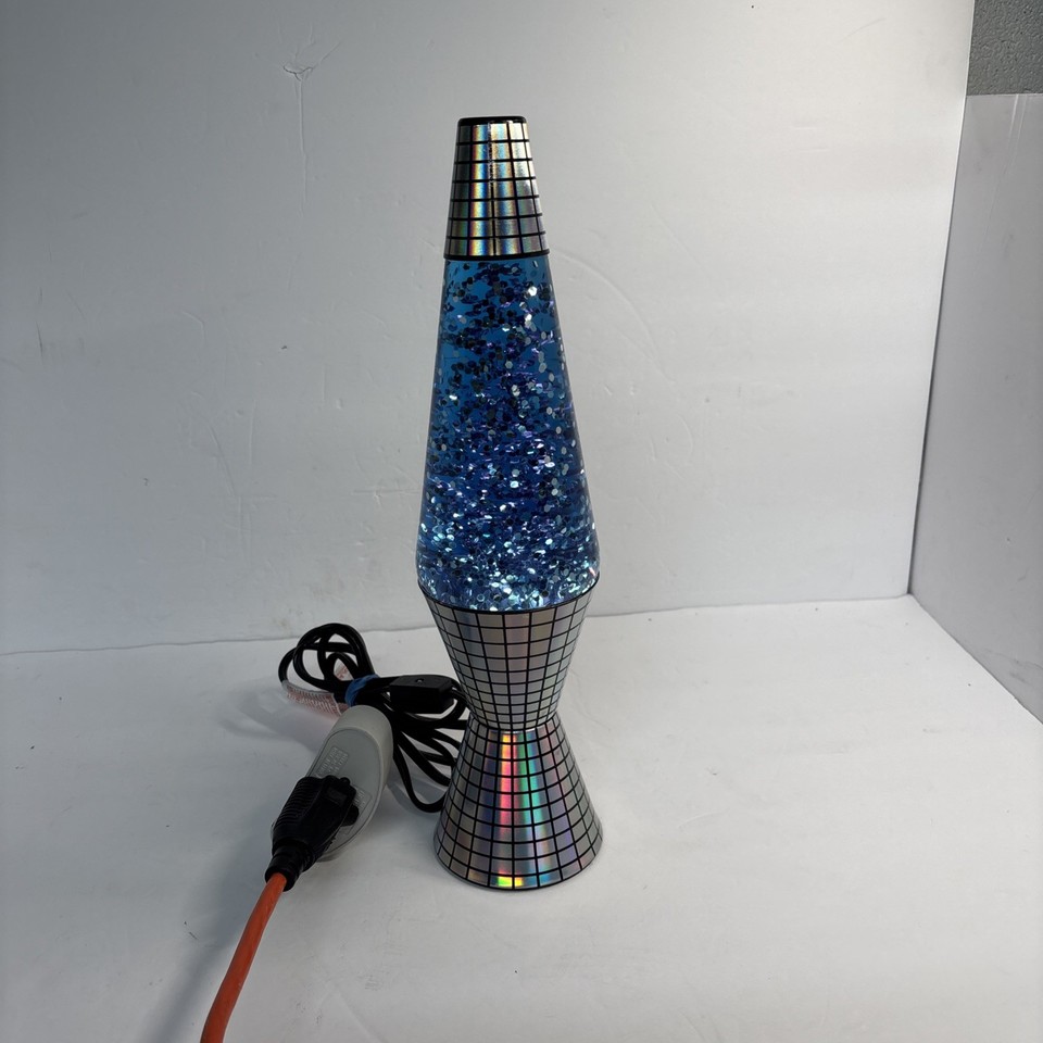 Disco Fever Lava Lamp Retro Grid Base Blue Glitter Motion Light 14.5 Retired