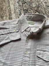 Vintage 80s LL Bean Plaid Single Needle Shirt 16-33 Made in USA Gingham