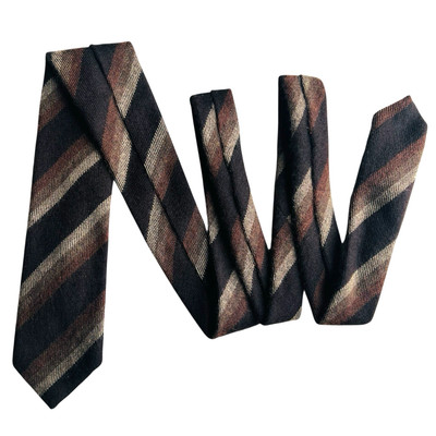 Milano Italy Cashmere & Wool Brown Striped Slim Skinny Neck Tie Barba's Soft!
