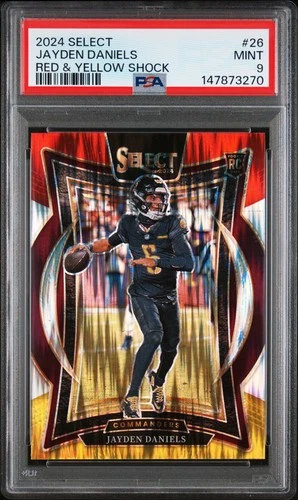 2024 PANINI SELECT RED & YELLOW SHOCK #26 JAYDEN DANIELS ROOKIE RC PSA 9