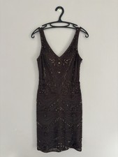 Y2K Sue Wong Nocturne Beaded Brown Applique Dress Size 4 Cocktail Sleeveless