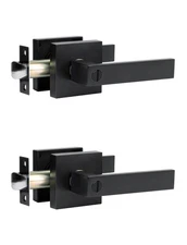 2PCS Matte Black Square Door Lever Handle Privacy Passage Interior Lock