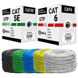 Cat5e Plénum 1000ft Chat 6 Réducteur de câble Ethernet en vrac Cat 5e Cat6 Coed (CMP CMR)