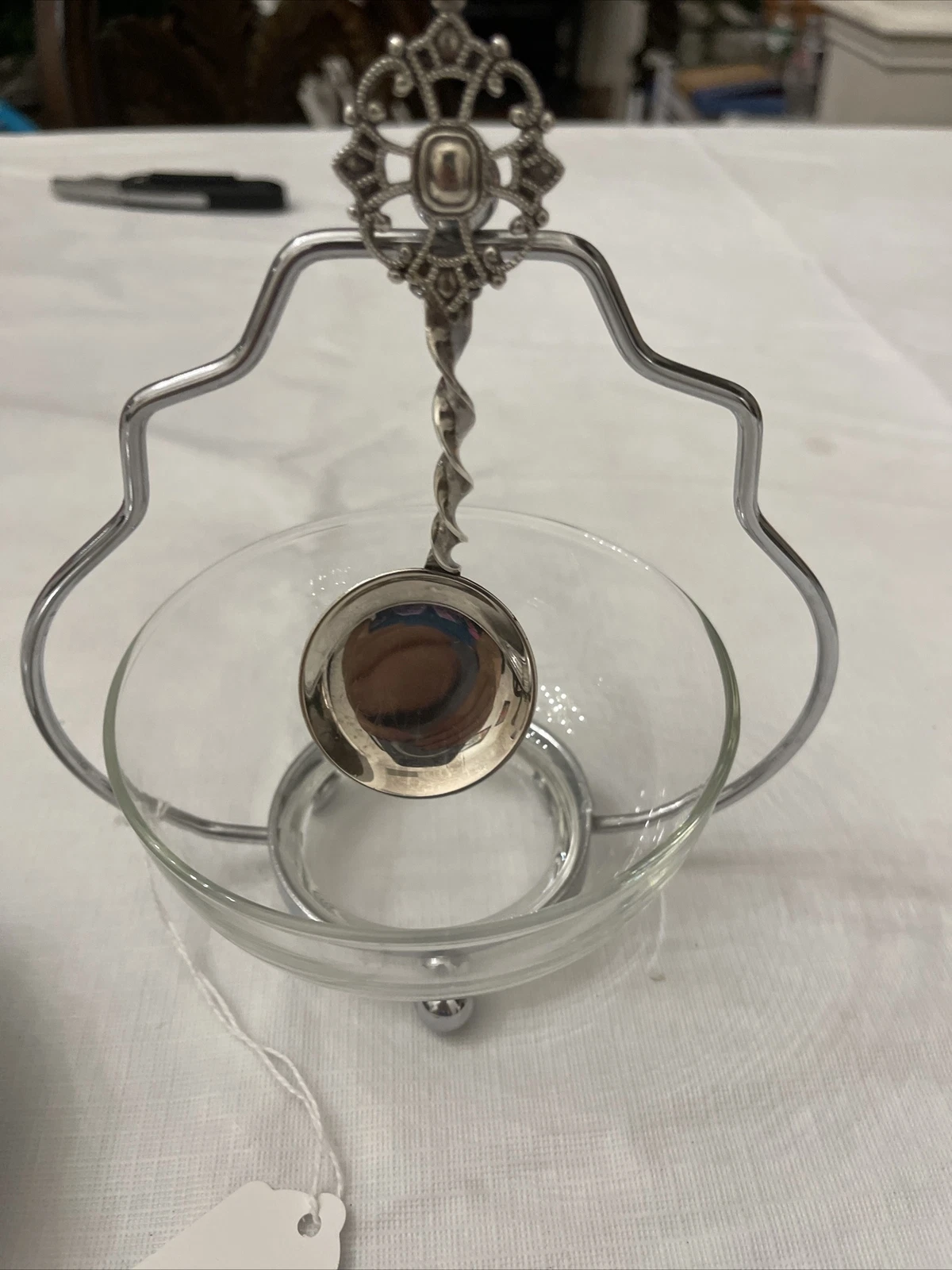 Vintage Thompson Knudson CondimentNorway Spoon Glass Plate Sauce Ladle T.K. 40G