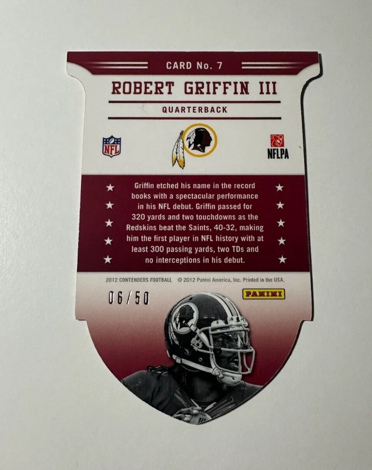 2012 Panini Contenders Robert Griffin III Rookie of the Year Black /50 RC ROY #7 - Image 2 of 2