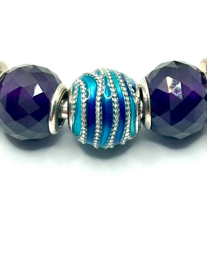 Pandora Armreif 925er Silber offen Charms Ozean blau-lila - Bild 4 von 4