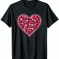 Stylish Black T-Shirt with Eye Catching Pink & Red Heart Graphic Design