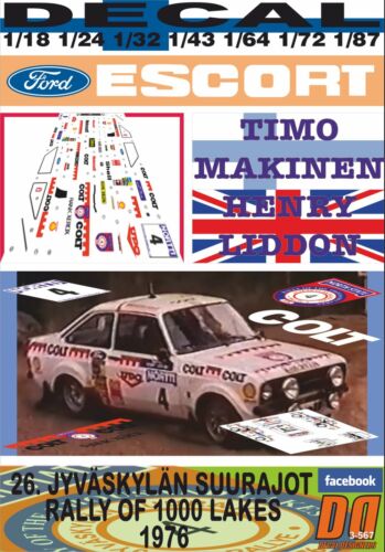 DECAL FORD ESCORT RS 1800 MK II T.MAKINEN R.1000 LAKES 1976 4th (03) - Photo 1/1