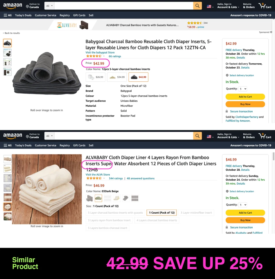 10 Pack Cloth Baby Diaper Inserts Liner 4 Layers Bamboo Microfiber Black — 第 2/4 张图片