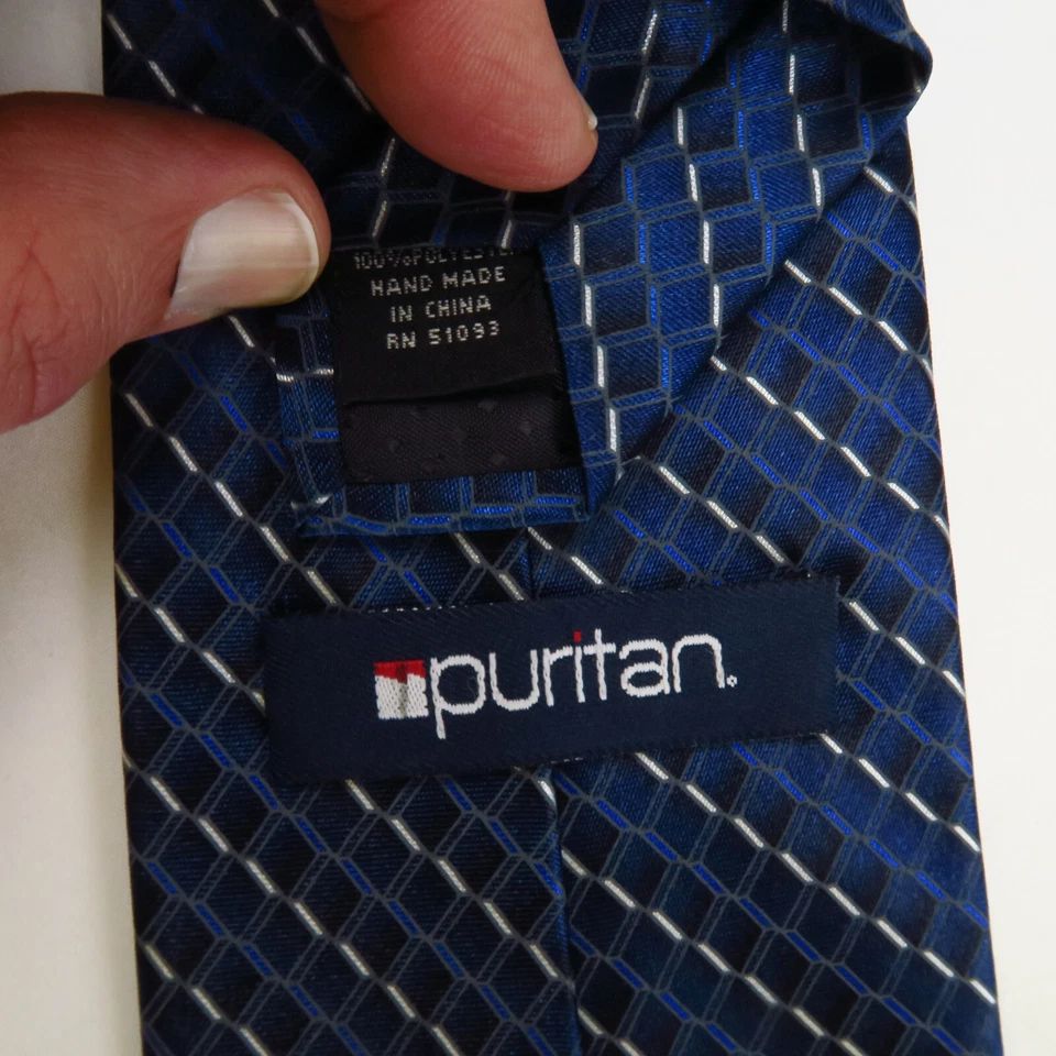 Пуританский мужской галстук на шею узловатая регулируемая молния Bue белый геометрический полиэстер - Изображение 4 из 4