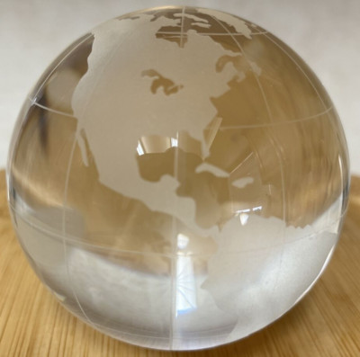 Vintage Oleg Cassini Paperweight Globe Crystal Clear Sphere World Map