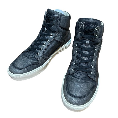 Hogan Rebel scarpe da ginnastica alte sneakers logo grigio scuro pelle taglia US 10 - Foto 5 di 13