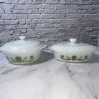 2 Vintage Glassbake Dishes w/Original Milk Glass Lids (J514, 2QT) & (J235, 1QT)✅