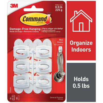 3m Command Mini Haken beschädigungsfrei Wand Türhaken halten bis 225g 6er Pack weiß
