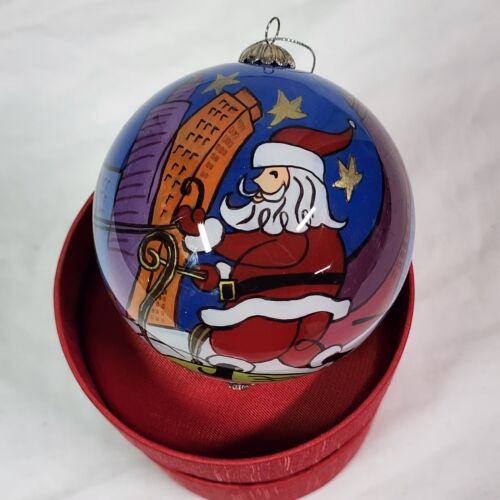 2006 Li Bien Glass Christmas Ornament Large Ball Santa Sleigh Reindeer With Box - Picture 1 of 9