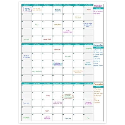 Large Dry Erase Calendar - 3 Months Wall Calendar Dry Erase 27.8 x 40 open  | eBay