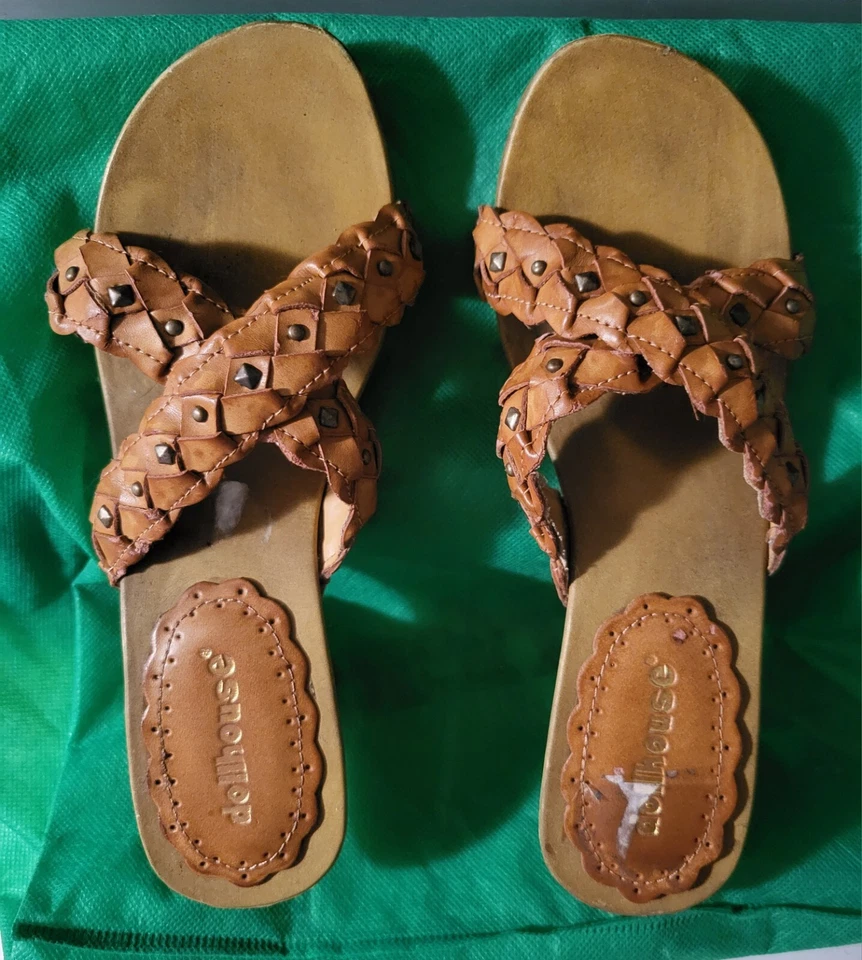 复古 80 年代 TAN 编织和装饰凉鞋 DOLLHOUSE 性感 3.5 英寸高跟鞋 免运费 — 第 4/4 张图片