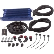 13 Row Trust Oil Cooler Thermostat Sandwich Plate Kit+7" Electric cooling Fan