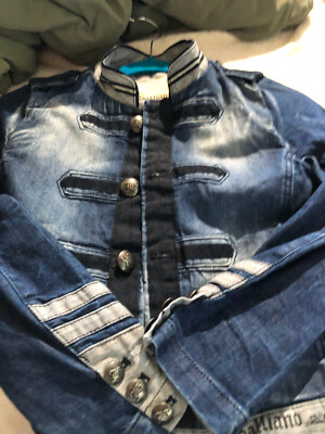 John Galliano kids denim gazette jacket indtricate buttons rare sz