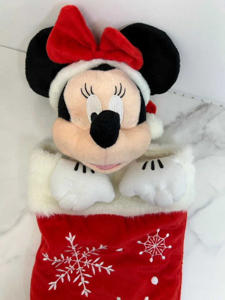 Medias de Navidad de peluche Disney Minnie Mouse cabeza 3D rojas bordadas Foto 2 de 4