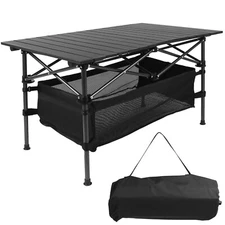 Camping Table Portable Aluminum Roll-up Picnic BBQ Desk Outdoor Black Table+Bag