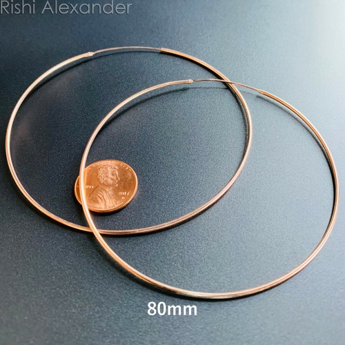Rose Gold Plated 925 Sterling Silver 1.5mm Endless Hoop Earrings All Sizes - Picture 3 of 18