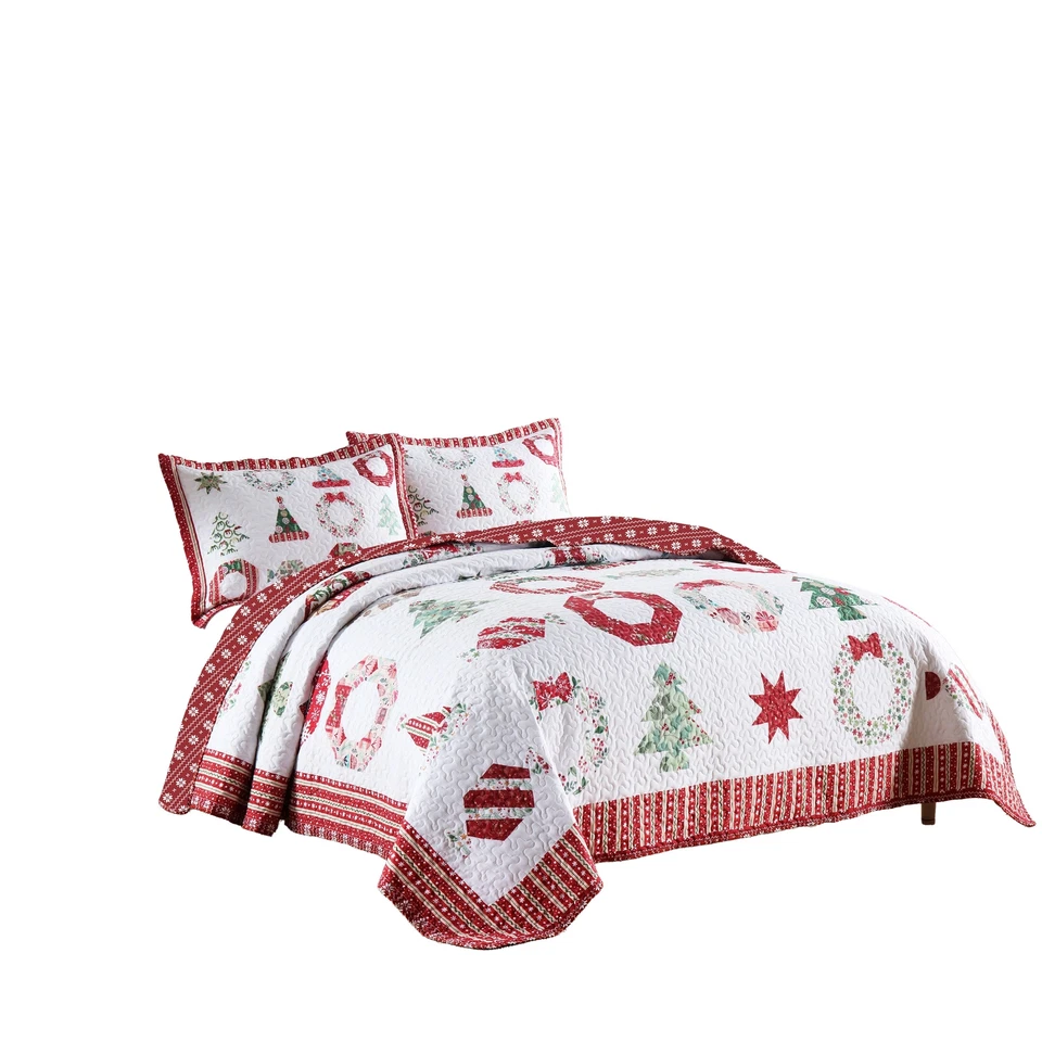 Juego de colcha edredón de Navidad de invierno de 3 piezas juego de ropa de cama de vacaciones caramelo para dormitorio Foto 3 de 4