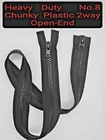 Black Chunky Plastic  Zips  No8  Heavy Duty  2way Open ended  For Jackets Coats+