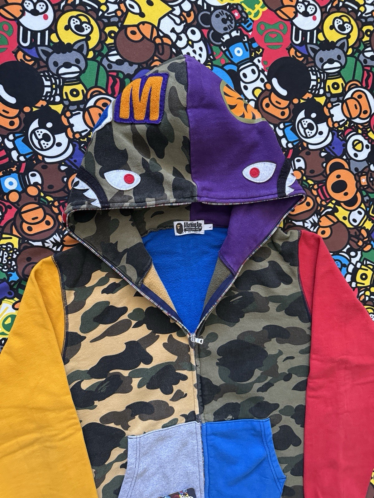 A Bathing Ape Multi Camo Patchwork Shark Hoodie - image 3