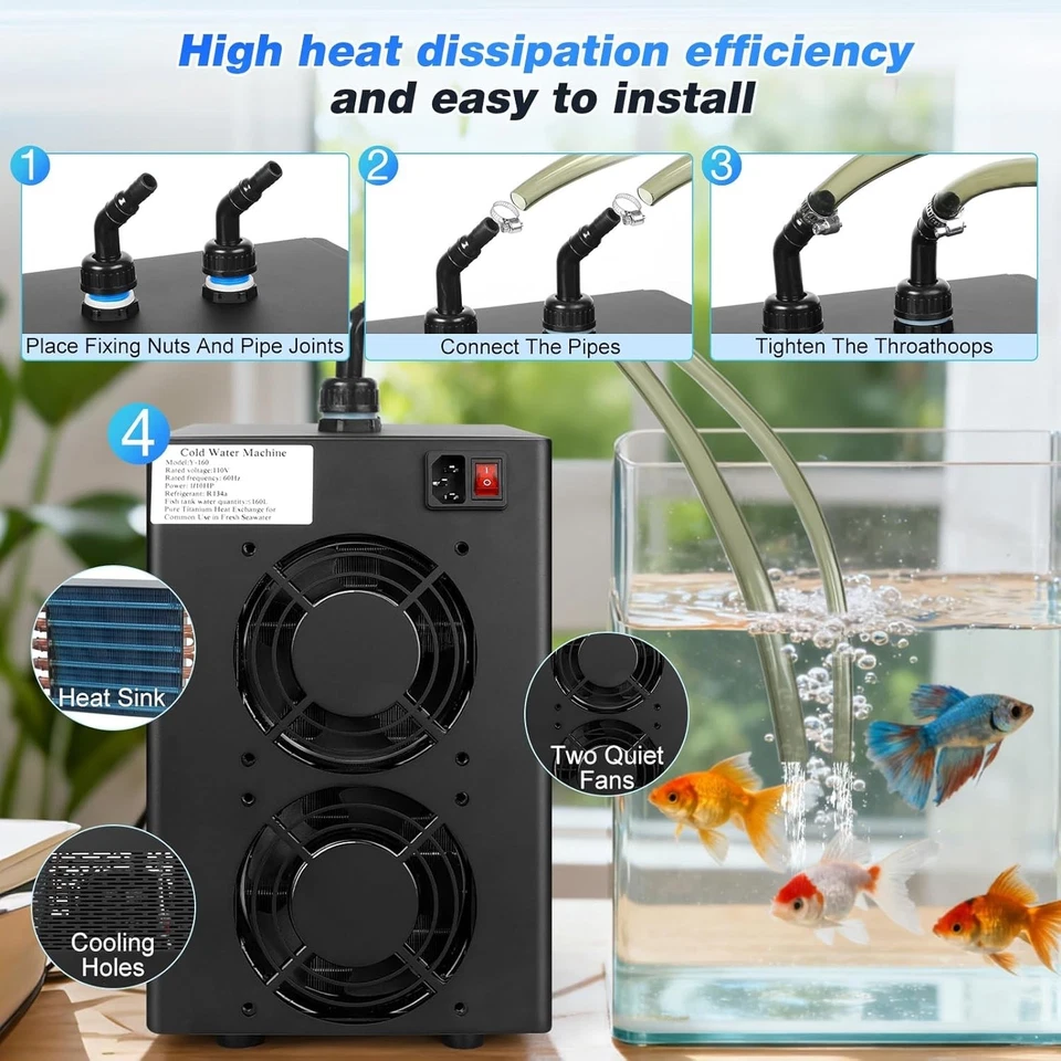Аквариумный чиллер 42 галлона 1/10 лс водяной чиллер гидропонная система охлаждения - Изображение 3 из 4