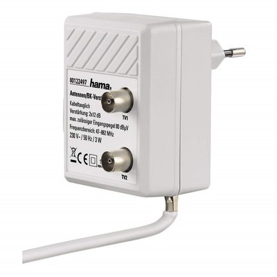Hama Verteiler 2-Fach Verteil-Verstärker Antenne DVB-C Digital Kabel TV DVB-T2